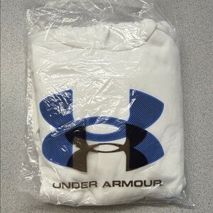 Under Armour White Pullover Hoodie with Blue and Black Logo